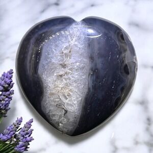 Black and Brown Banded Agate‎ Heart Carving (#5)